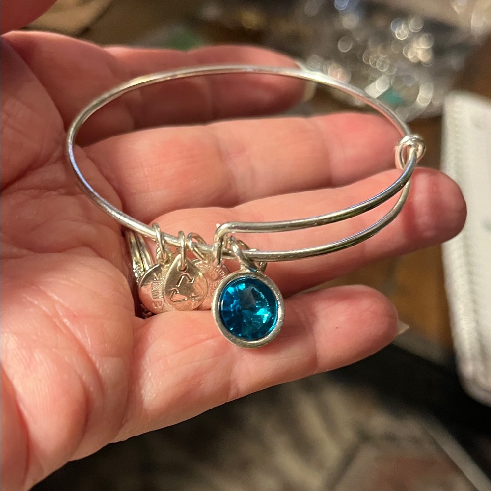 Silver Bangle Bracelet with Blue Charm Alex and Andi 798
